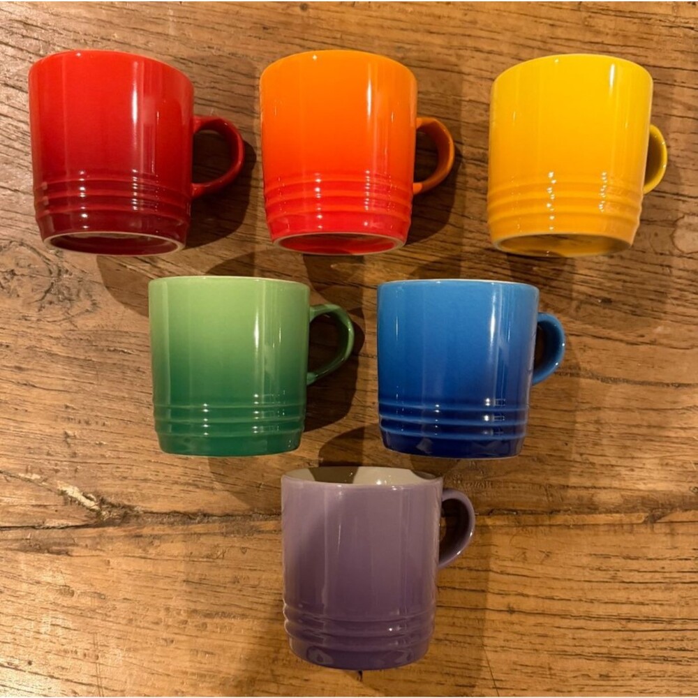 Le Creuset Stoneware Rainbow Multicolor Set of 6 7oz London Cappuccino Mugs NEW - Picture 4 of 6